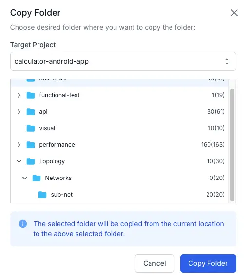Select the target folder from the dropdown menu