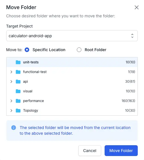 Select the target folder from the dropdown menu