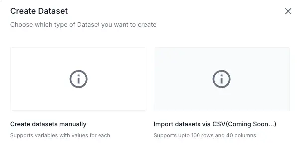 Select the create datasets manually tile