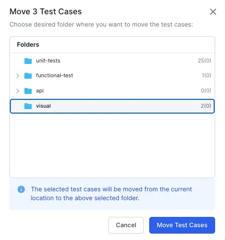 Folder selection to move to move test cases