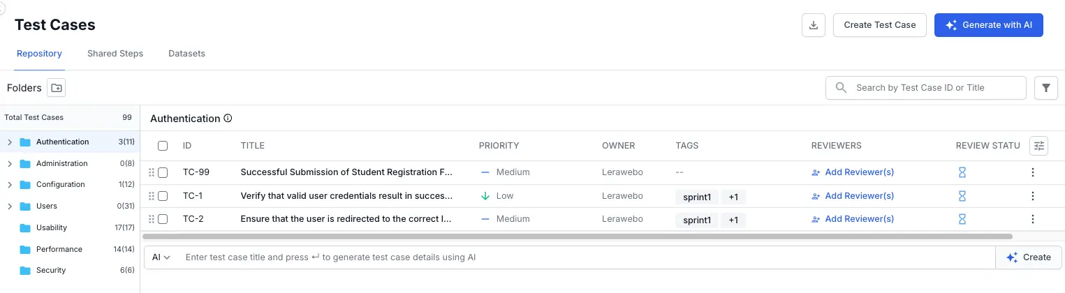 Click add reviewer icon on the right of the test case title
