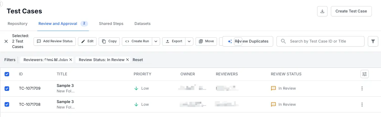 Click add review status button