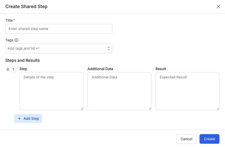Enter details in the create shared step dialog box