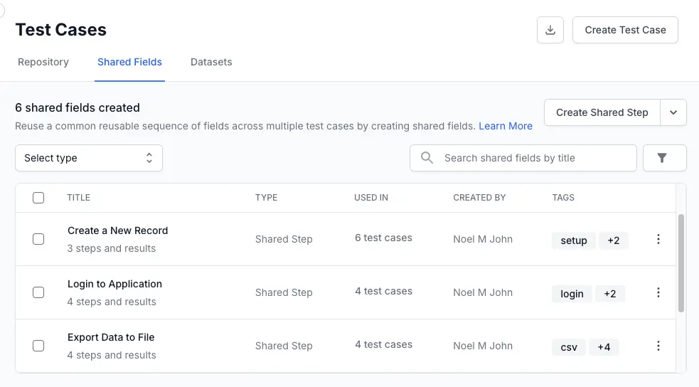 Click the shared fields tab
