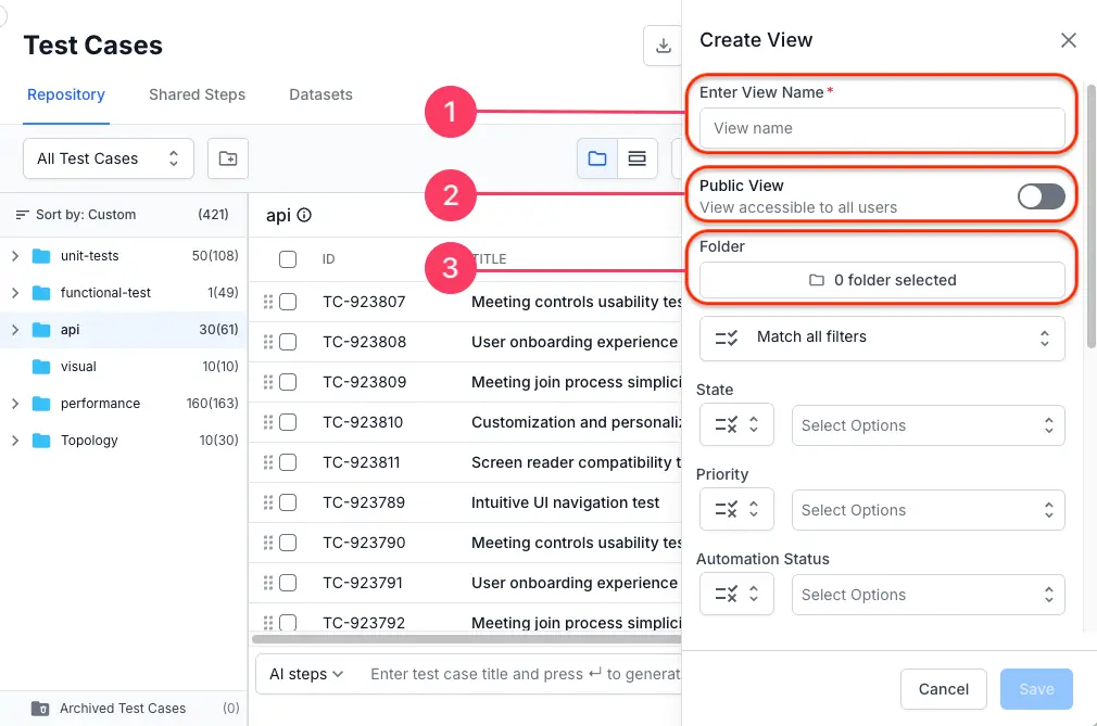 Enter all the relevant data in create view slide over