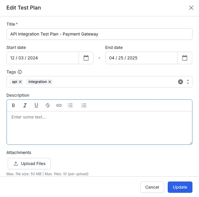 Add or modify the information in the fields as needed
