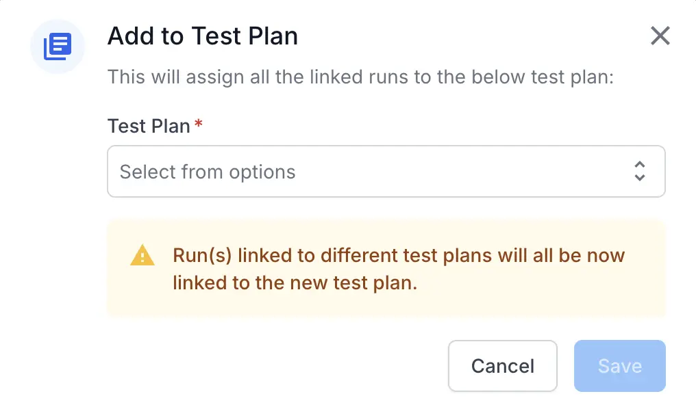 Select the test plan from the dropdown menu
