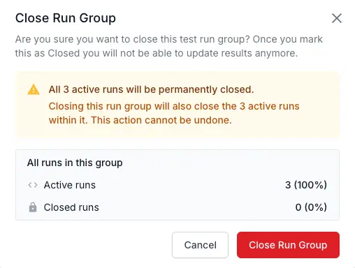 Close Run Group confirmation dialog