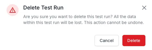 Click delete to confirm closing of test run