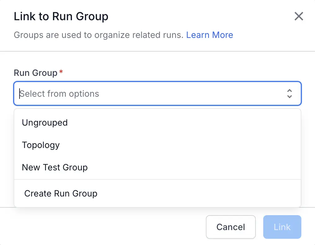 Select an existing group or choose the Create Run Group to create a new run group