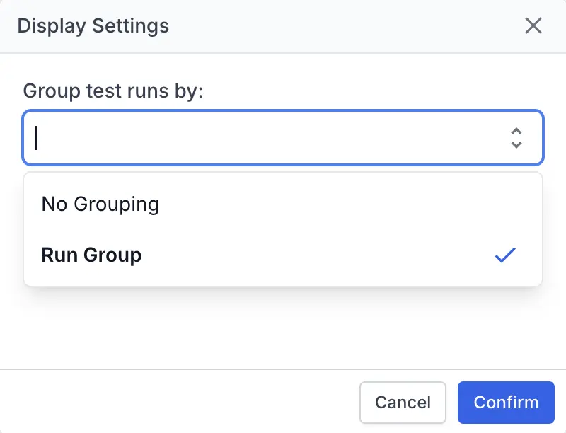 Select group test runs from the dropdown