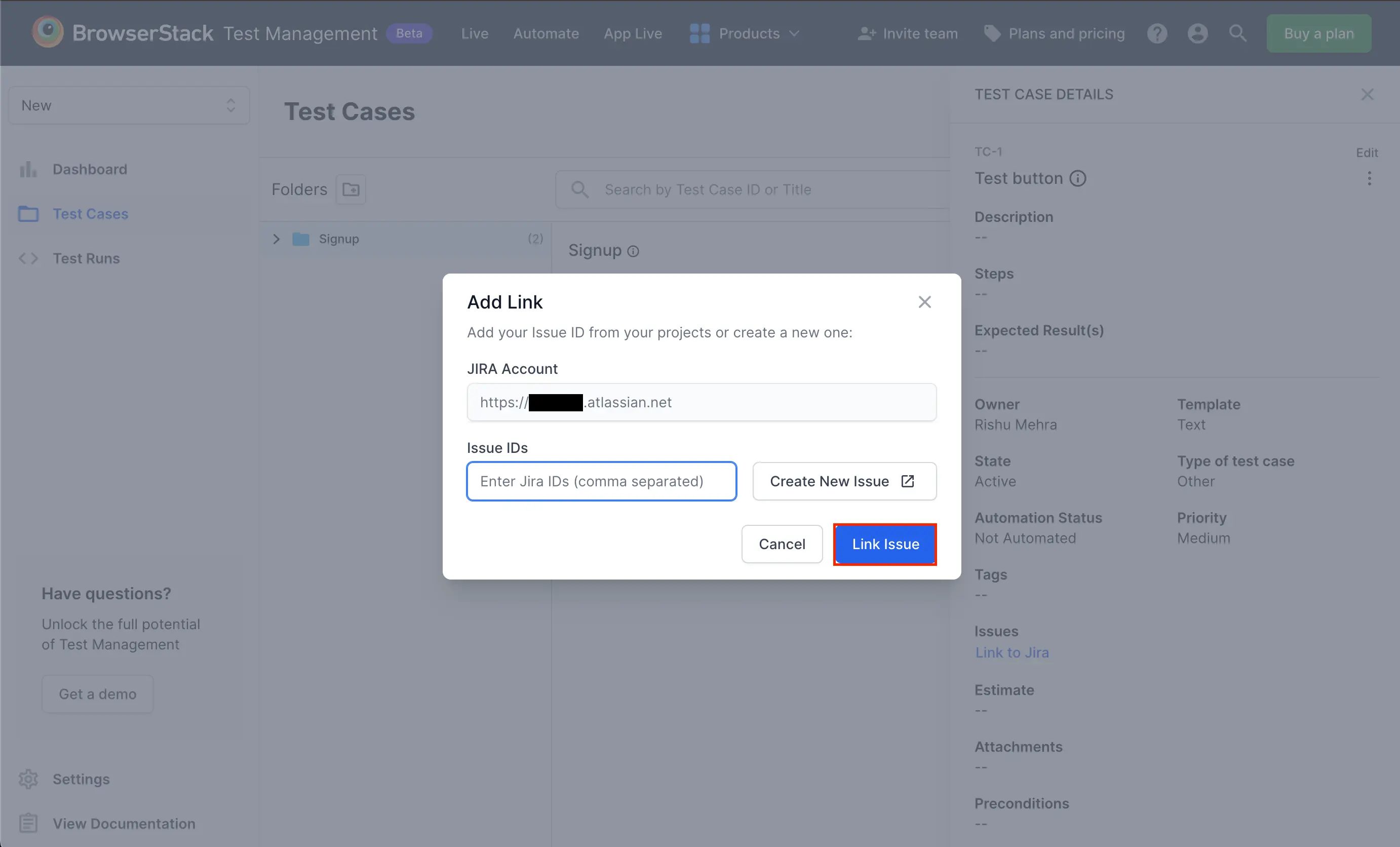 Integrate Jira with Test Management BrowserStack Documentation