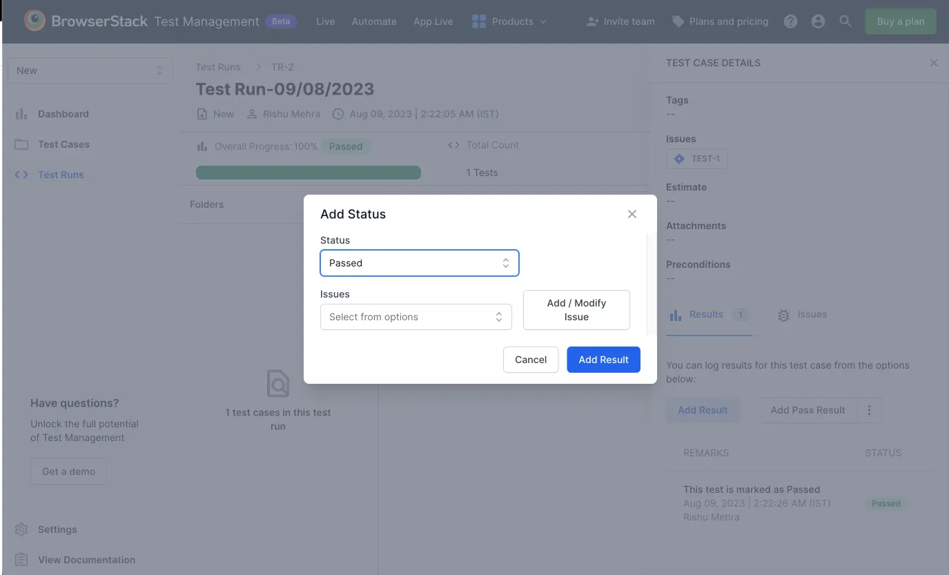 Integrate Jira with Test Management | BrowserStack Docs
