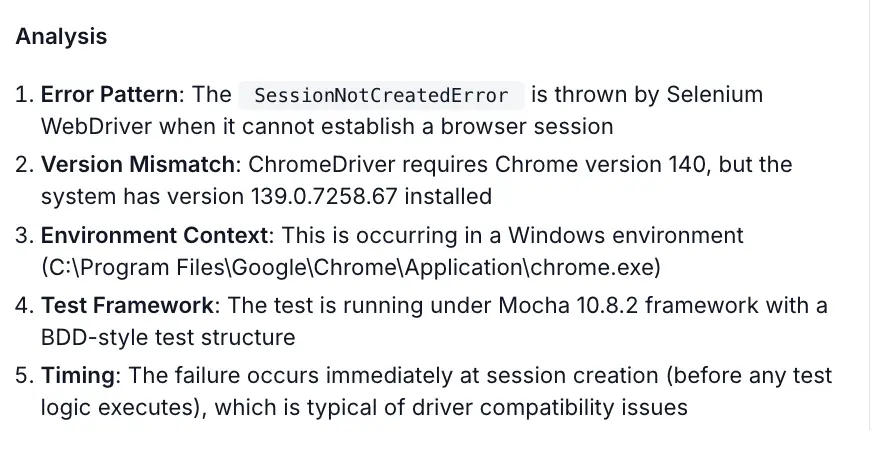 A detailed analysis of a test failure