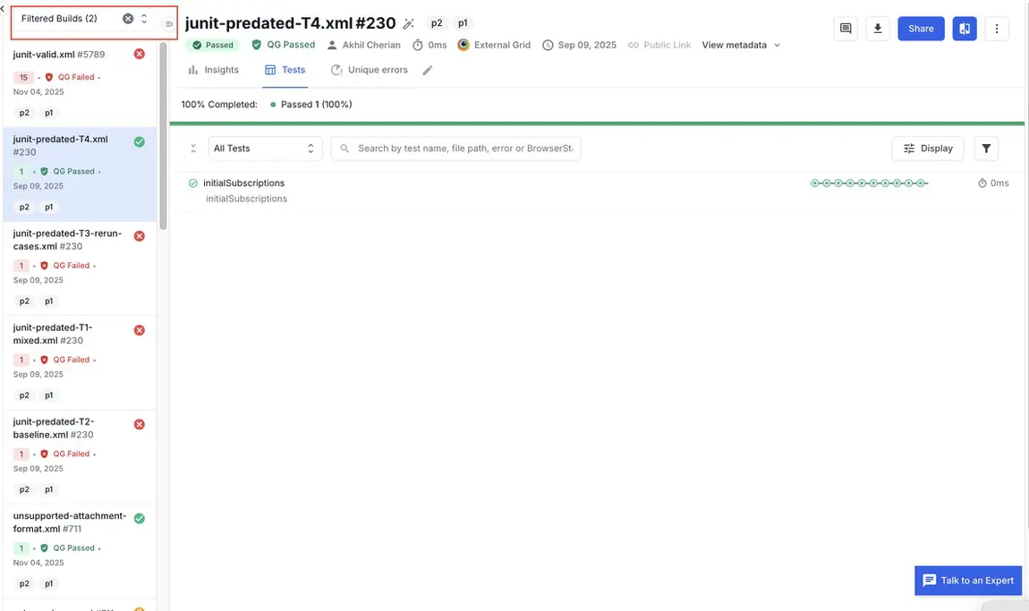 Sidebar filters with option to clear filters to view builds from multiple projects