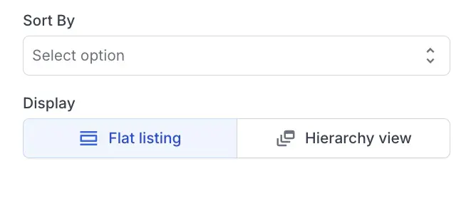 Layout options showing Flat listing and Hierarchical View buttons