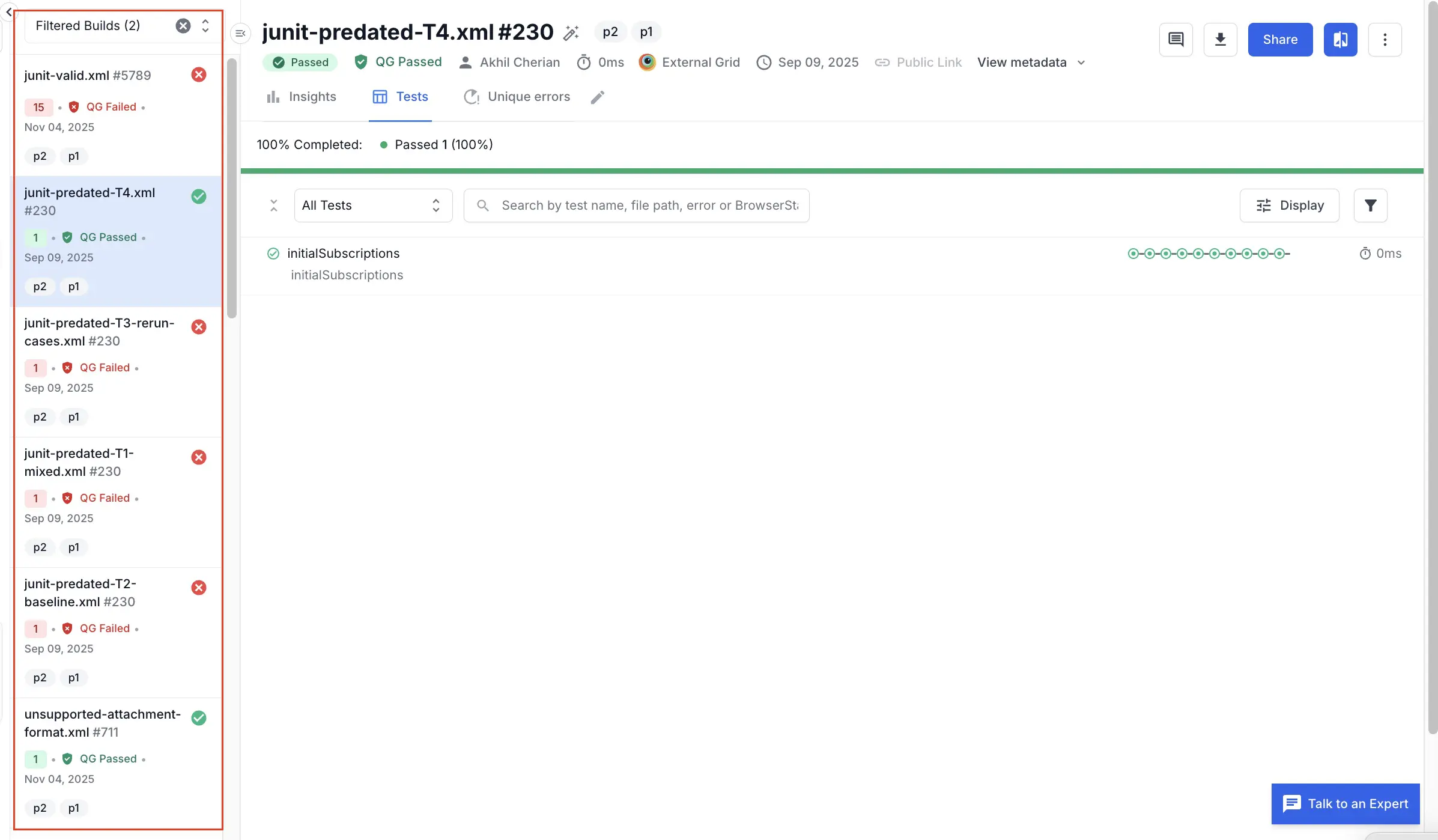 Build list sidebar for quick navigation between builds