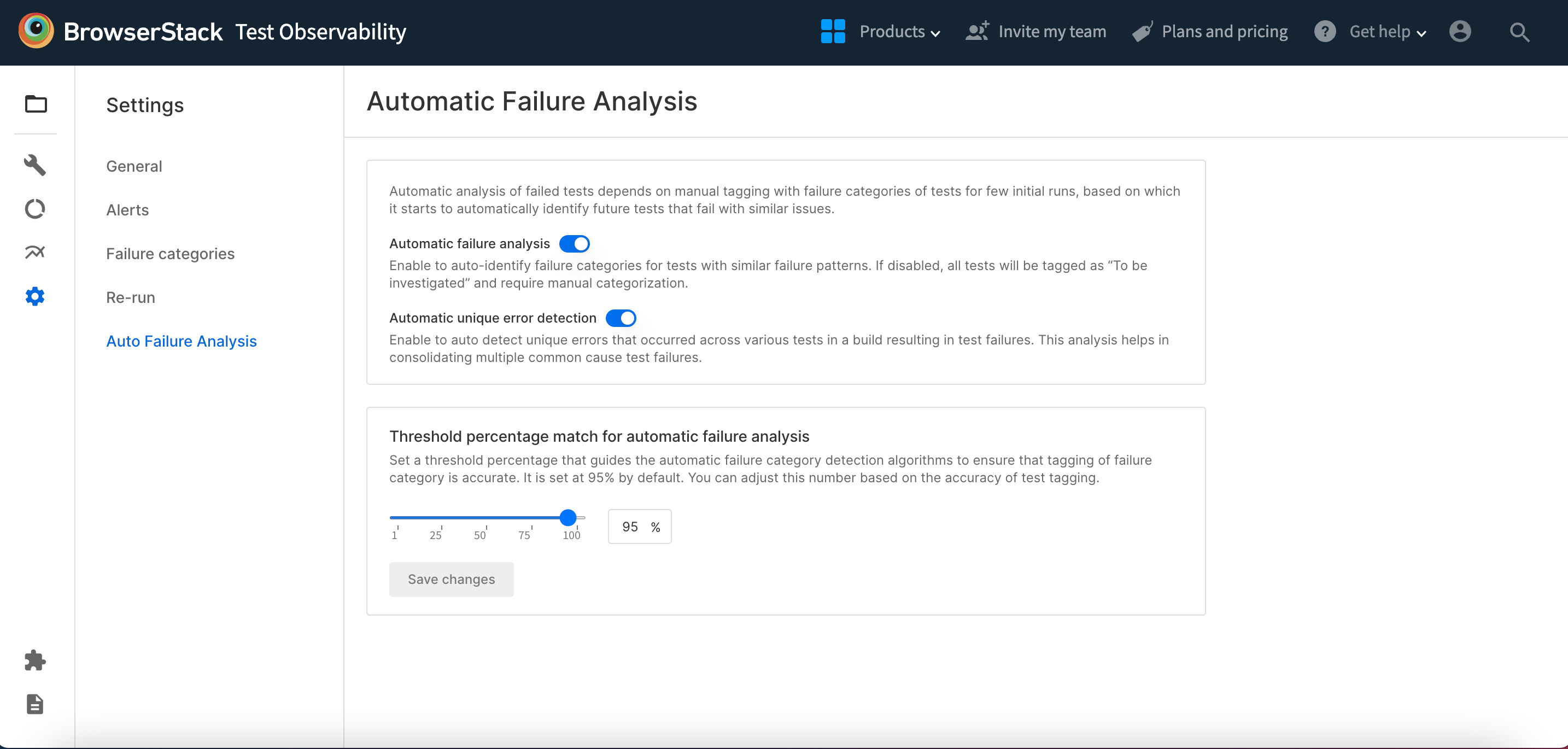 Settings for Automatic error analysis