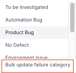 Drop-down to select auto failure analysis category
