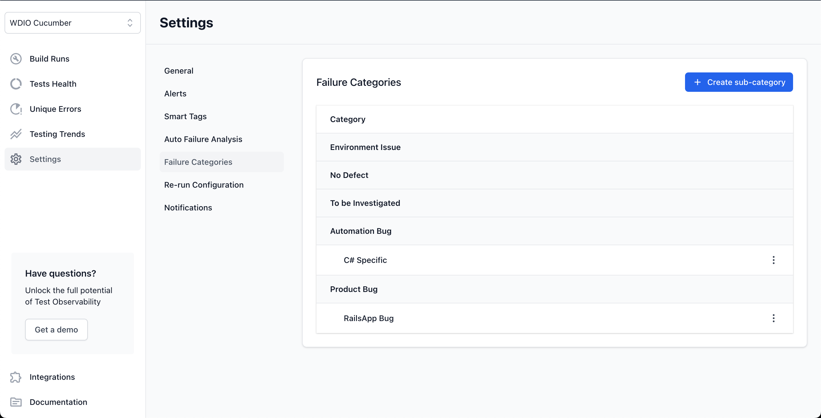 Custom Categories - Settings