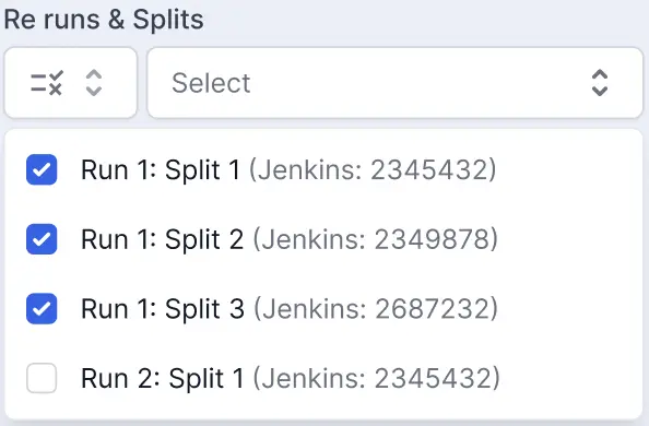 Run 1 Split 1, Run 2 Split, etc listed one below the other