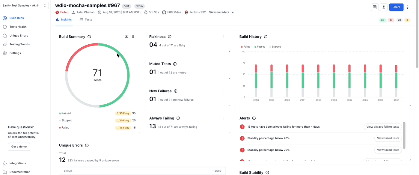 Demo of Build Insights