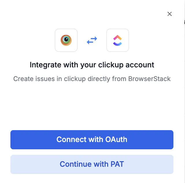 A prompt with a button to connect with OAuth