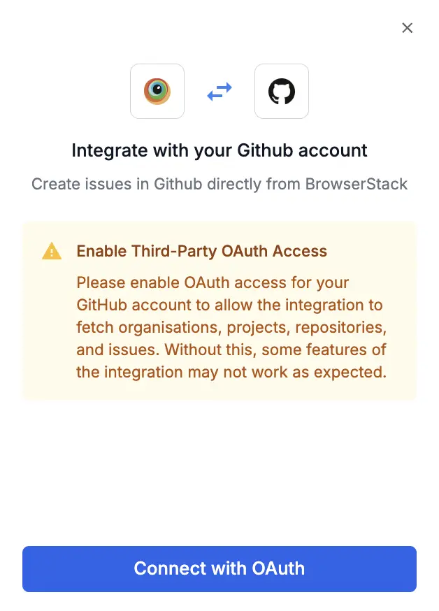 A prompt with a button to connect with OAuth