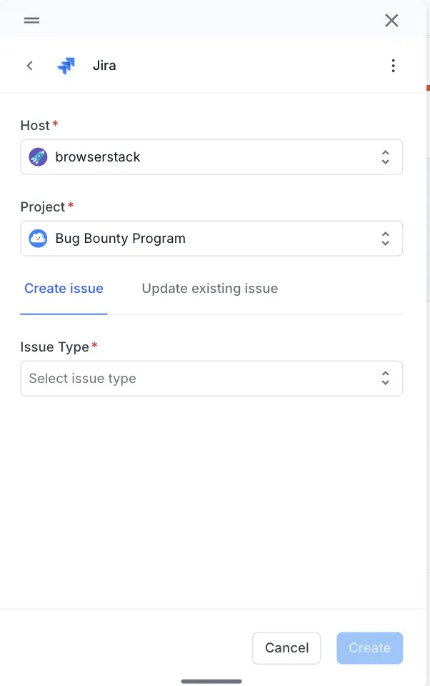 Project selected from the Project drop-down