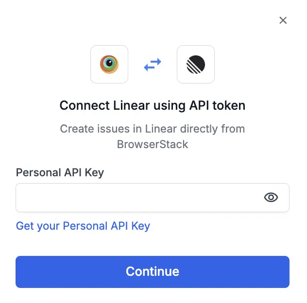 A prompt with text input for your Personal Access token and a continue button