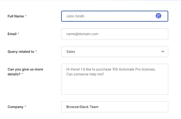 Web form input field with the AI Form Filler icon visible in the corner of the field.