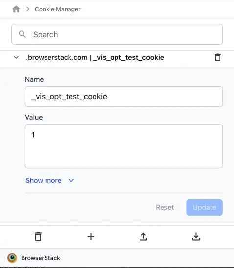 Screenshot showing details of cookie