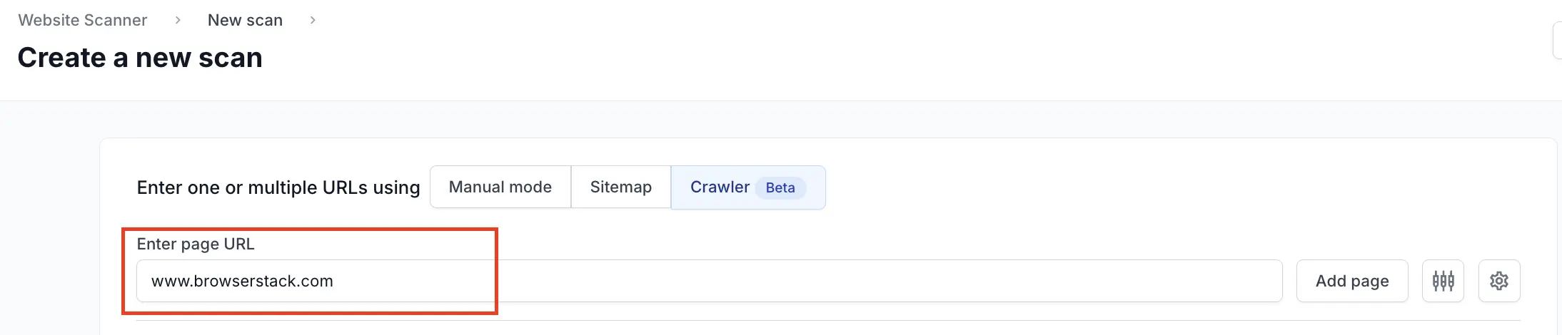 Enter domain URL using Crawler option