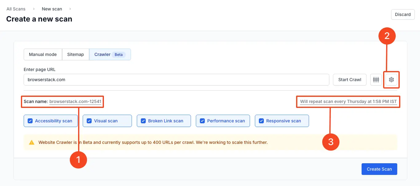 Scan name & scan settings edit option