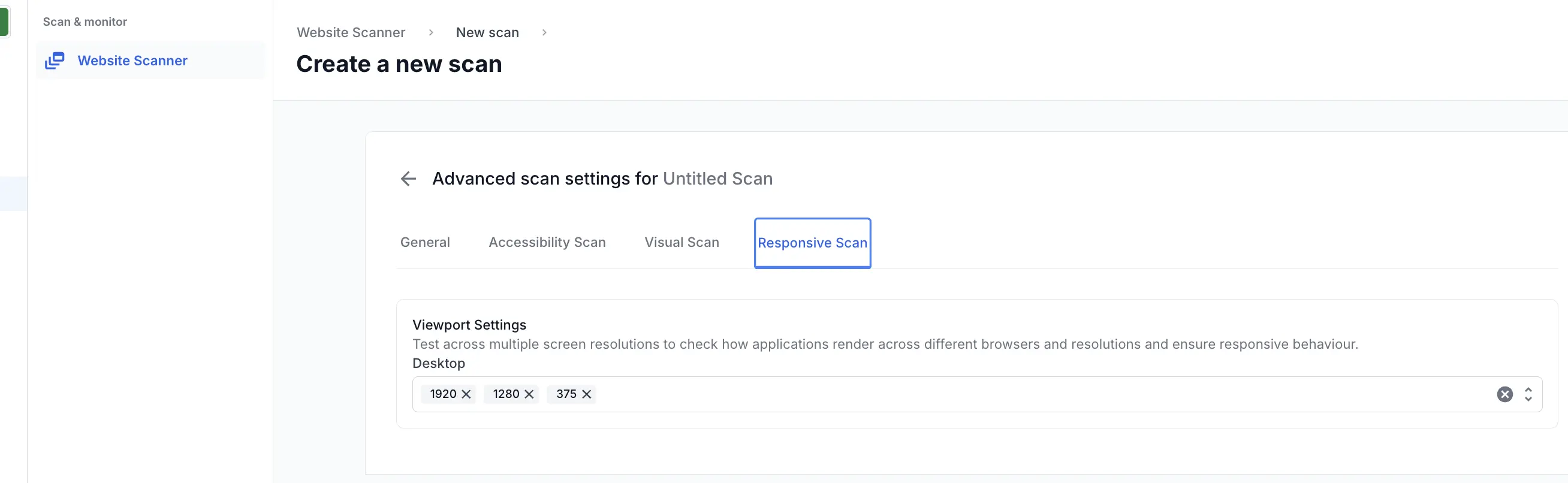Responsive scan resolutions settings
