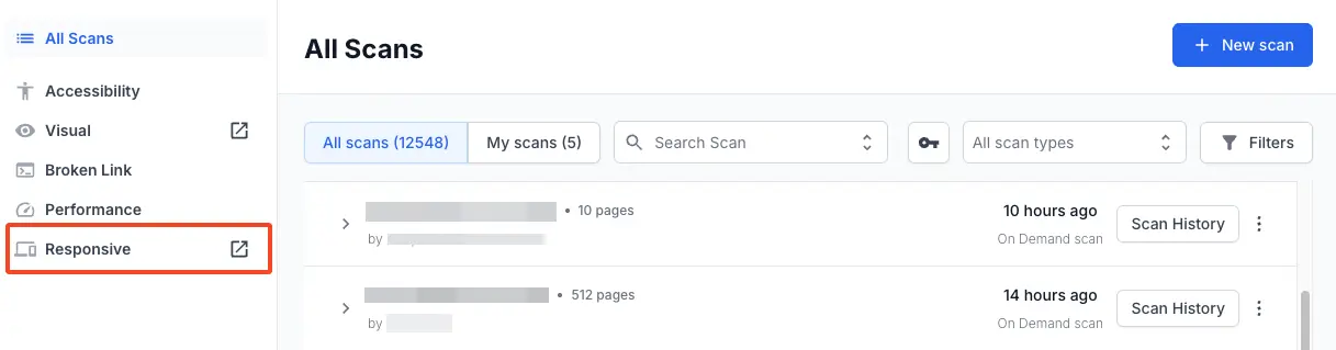 Click generated report for responsive scan