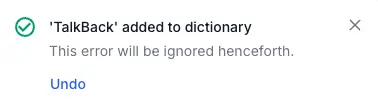 Undo button in the confirmation toast after adding a word to the dictionary