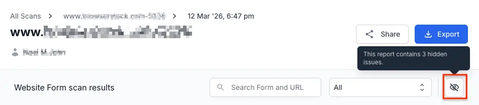 Unhide button in the form detail panel for a hidden issue