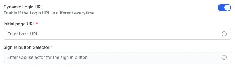 Dynamic Login URL toggle in add a new configuration dialog