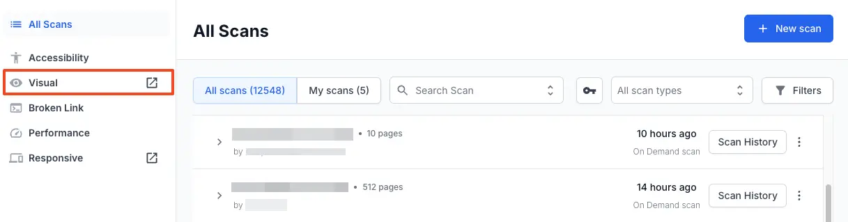 Click generated report for visual scan