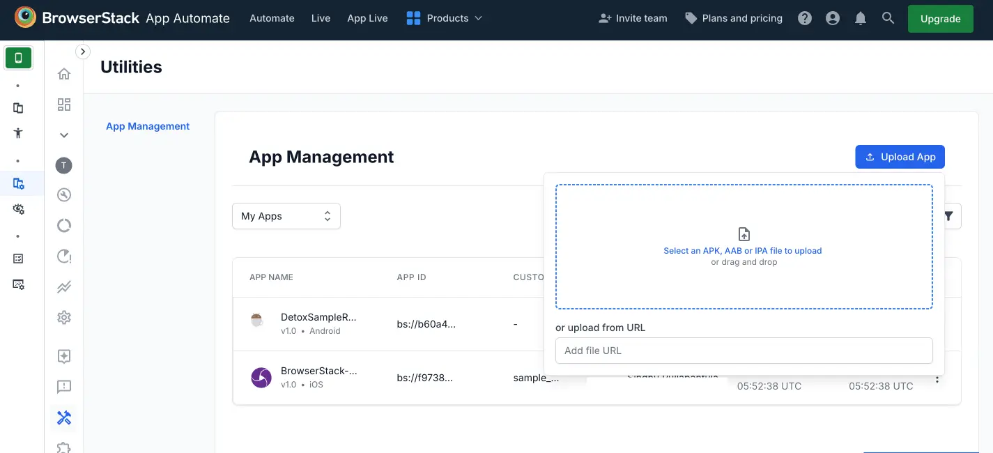 Upload apps from the filesystem using App Management UI
