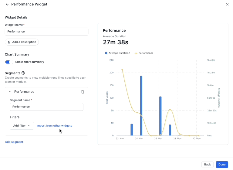 Click Import from other widgets, Include the filters, Import