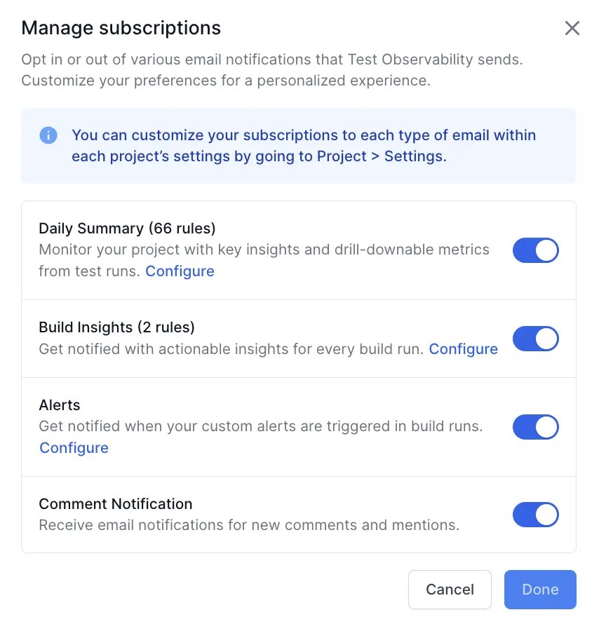 Email Notifications - Manage Subscriptions