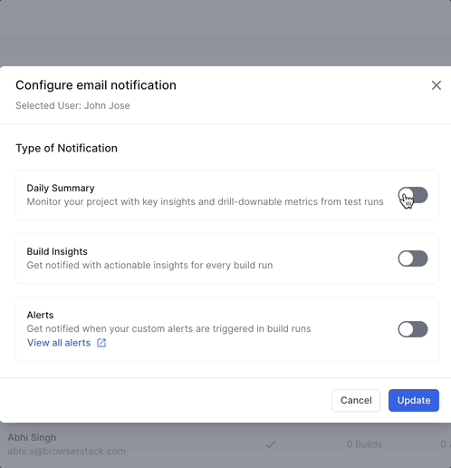 Email Notifications - project level