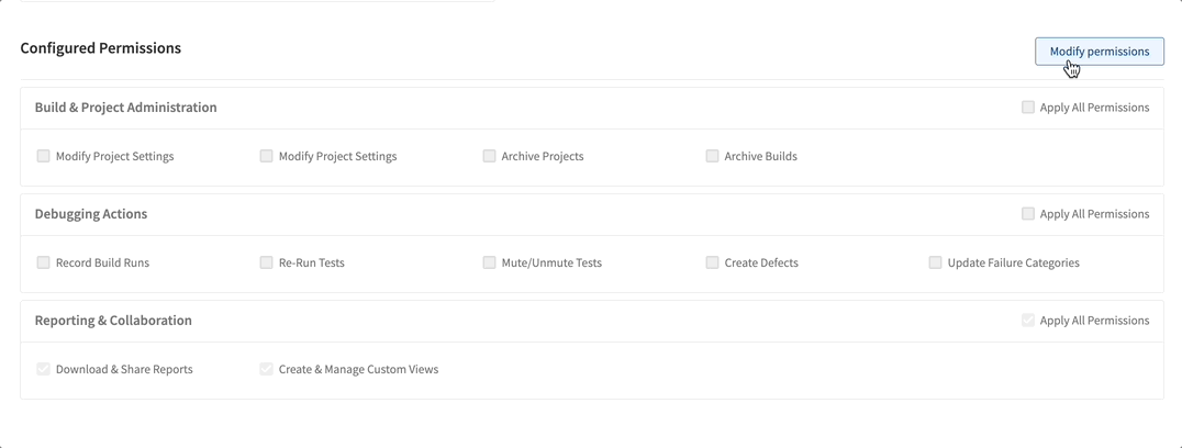 Check or Uncheck the radio buttons next to the permissions you want to change - Observability